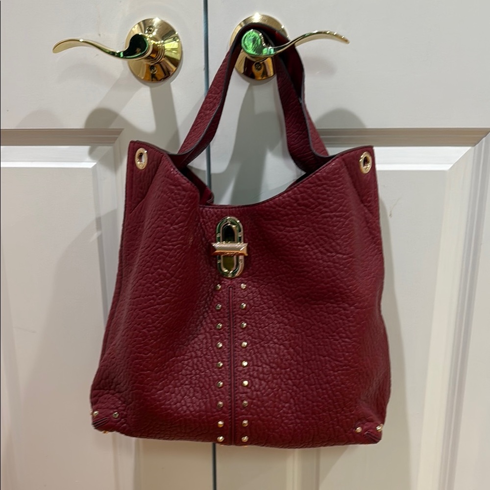 MICHAEL Michael Kors Red Leather Shoulder Bag with Studded Detail